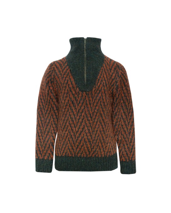 Wool Zipped Sweater Pine Green, Brown_21415333