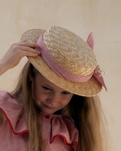 Red Gingham check Natural straw hat_Mod.37.3