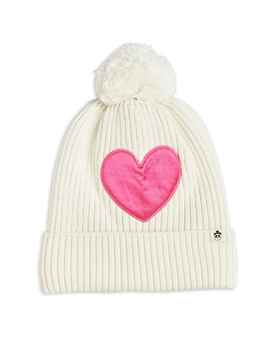 HEARTS KNITTED POMPOM HAT_White_2376511510